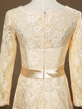 Sheath / Column Jewel Neck Knee Length Lace Bridesmaid Dress with Long Sleeves