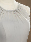 A-Line Jewel Neck Knee Length Chiffon Bridesmaid Dress with Pleats