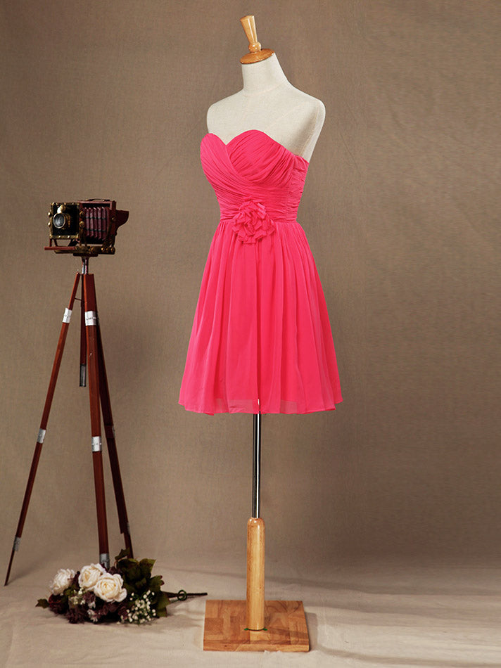 A-Line Strapless Sweetheart Knee Length Chiffon Bridesmaid Dress dressblee A-Line Strapless Sweetheart Knee Length Chiffon Bridesmaid Dress dressblee