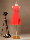 A-Line Coral Jewel-Neck Knee Length Chiffon Bridesmaid Dress