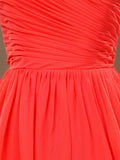 A-Line Coral Jewel-Neck Knee Length Chiffon Bridesmaid Dress