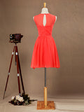 A-Line Coral Jewel-Neck Knee Length Chiffon Bridesmaid Dress