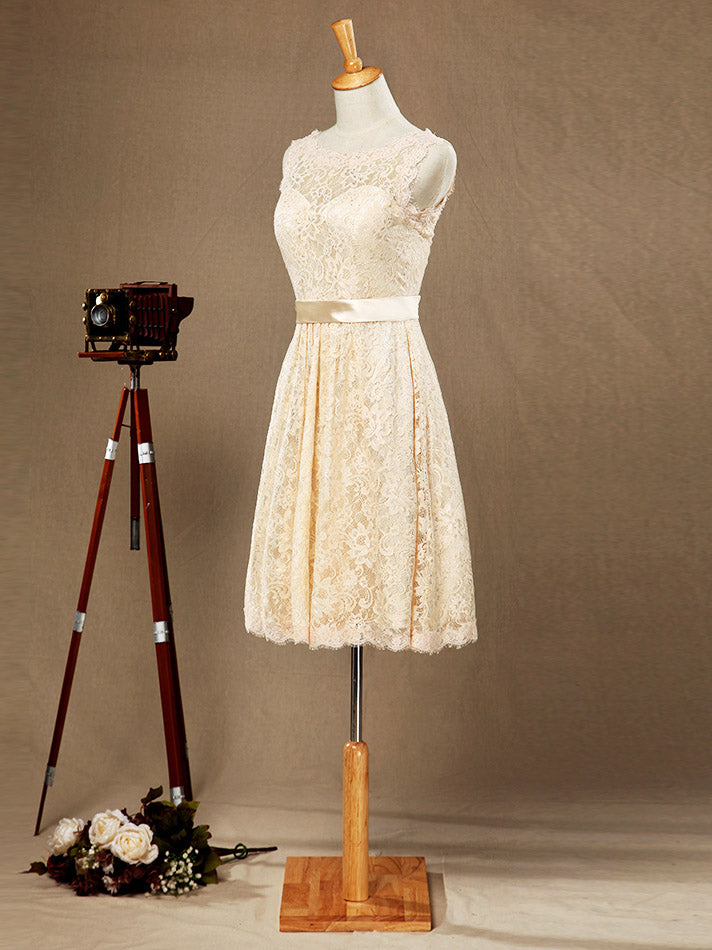 cream colored knee length dress Floral Puff Sleeve Knee Length Dress
