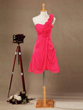 A-Line One Shoulder Knee Length Chiffon Bridesmaid Dress