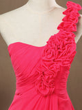 A-Line One Shoulder Knee Length Chiffon Bridesmaid Dress