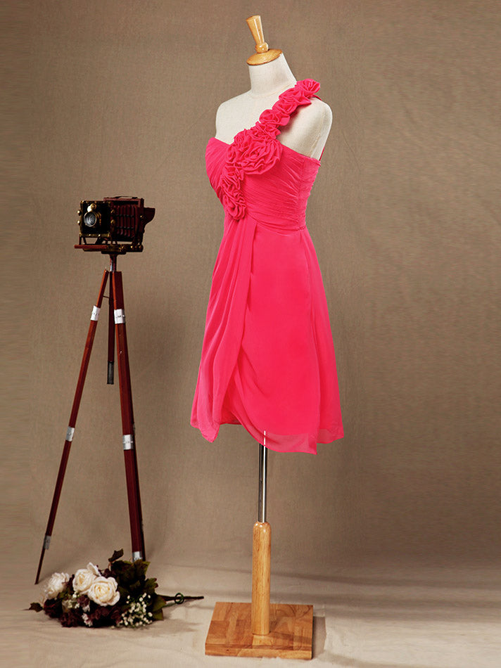 A-Line One Shoulder Knee Length Chiffon Bridesmaid Dress with Flowers dressblee A-Line One Shoulder Knee Length Chiffon Bridesmaid Dress with Flowers dressblee