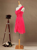 A-Line One Shoulder Knee Length Chiffon Bridesmaid Dress
