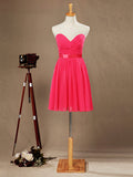 A-Line Strapless Sweetheart Knee Length Chiffon Bridesmaid Dress with Criss Cross Ruching Pleats