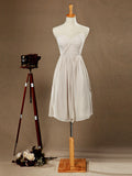 Convertible Knee Length Chiffon Bridesmaid Dress A-line One Shoulder Halter-neck Strapless Sweetheart