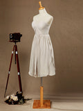 Convertible Knee Length Chiffon Bridesmaid Dress A-line One Shoulder Halter-neck Strapless Sweetheart