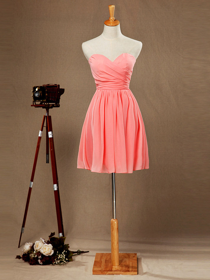 Simple A-Line Sweetheart Strapless Knee Length Chiffon Bridesmaid Dress