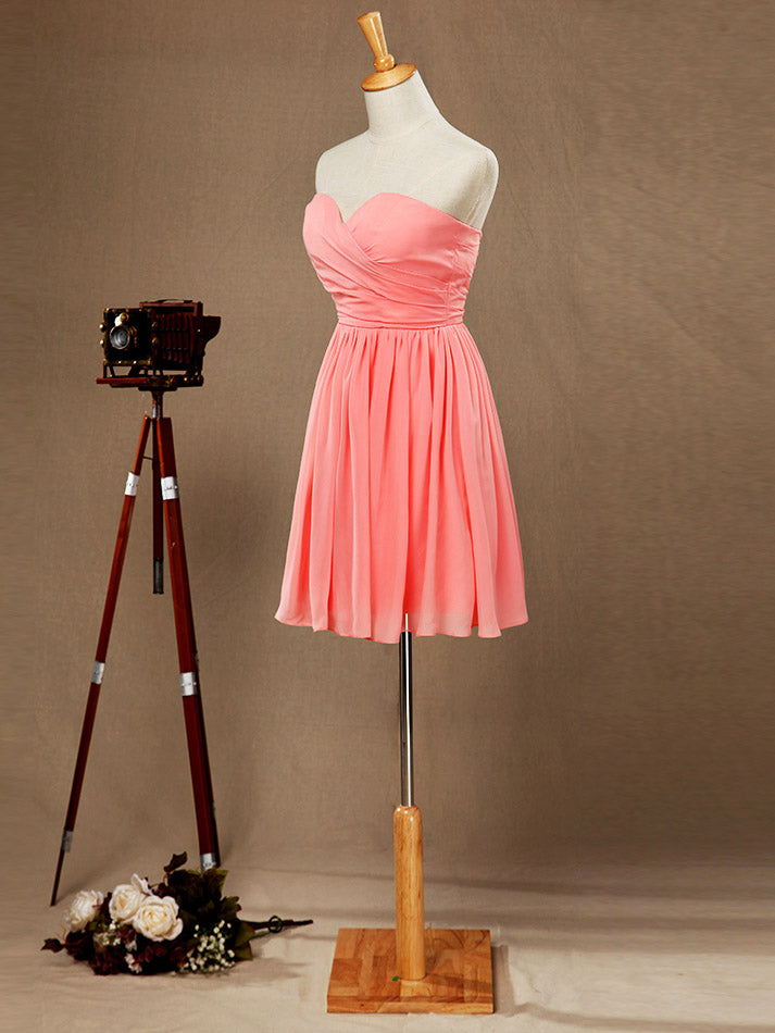 Simple A-Line Sweetheart Strapless Knee Length Chiffon Bridesmaid Dress