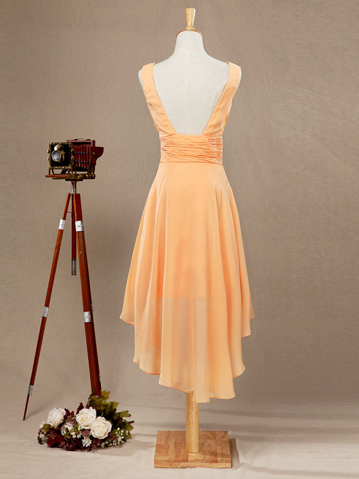 A-Line V-neck High-low Chiffon Bridesmaid Dress