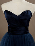 A-Line Strapless Sweetheart Knee Length Satin Tulle Bridesmaid Dress