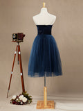 A-Line Strapless Sweetheart Knee Length Satin Tulle Bridesmaid Dress