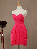 Sheath / Column Strapless Sweetheart Short / Mini Chiffon Bridesmaid Dress with Draping Criss Cross