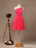 A-Line One Shoulder Knee Length Chiffon Bridesmaid Dress