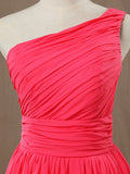 A-Line One Shoulder Knee Length Chiffon Bridesmaid Dress