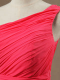 A-Line One Shoulder Knee Length Chiffon Bridesmaid Dress