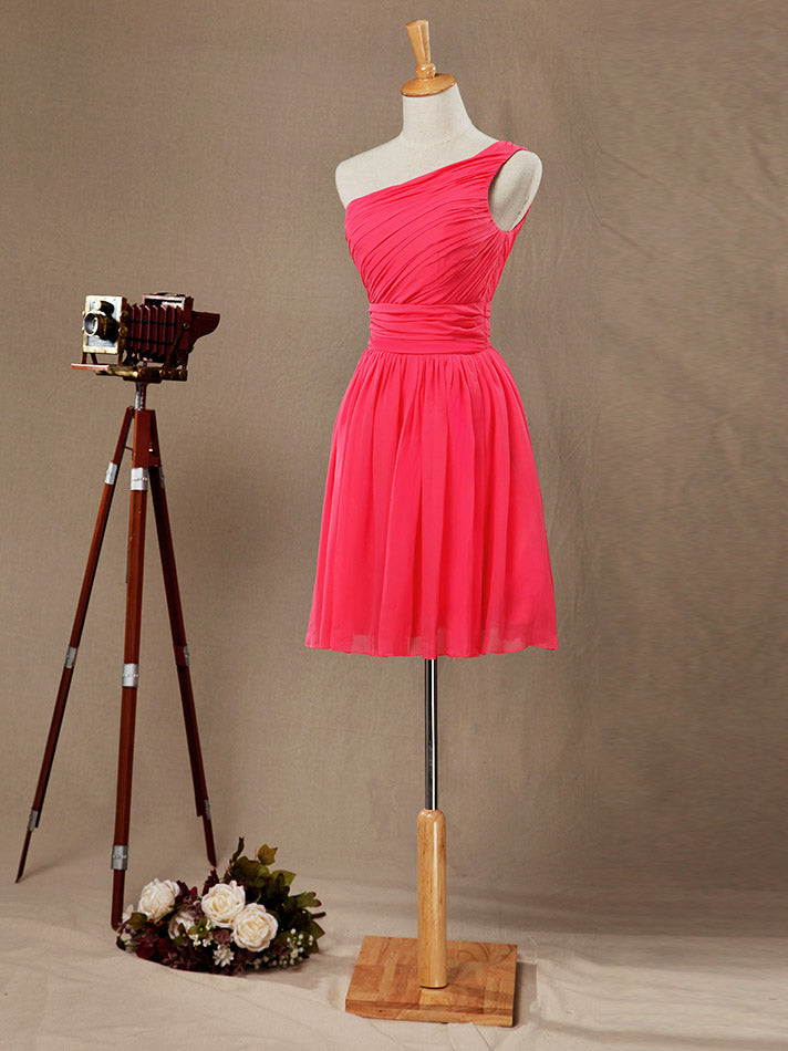 A-Line One Shoulder Knee Length Chiffon Bridesmaid Dress with Pleats dressblee A-Line One Shoulder Knee Length Chiffon Bridesmaid Dress with Pleats dressblee