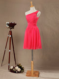 A-Line One Shoulder Knee Length Chiffon Bridesmaid Dress