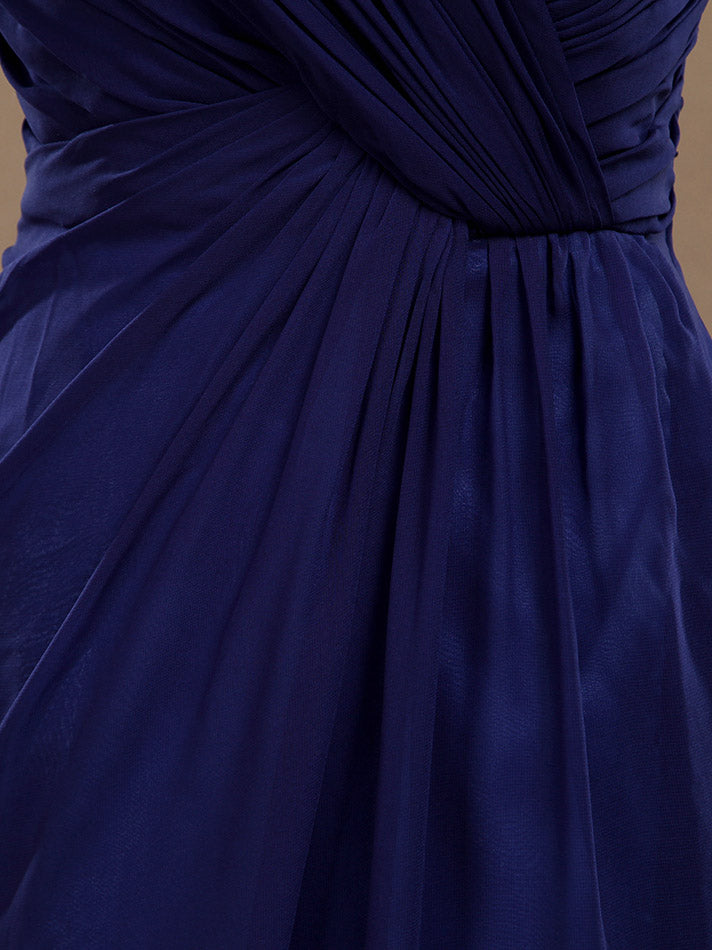 Chiffon Bridesmaid Dress Blue Sheath/Column V-neck V-back Double Straps Sleeveless