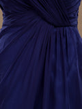 Chiffon Bridesmaid Dress Blue Sheath/Column V-neck V-back Double Straps Sleeveless