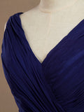 Chiffon Bridesmaid Dress Blue Sheath/Column V-neck V-back Double Straps Sleeveless