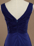 Chiffon Bridesmaid Dress Blue Sheath/Column V-neck V-back Double Straps Sleeveless