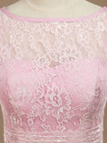 Sheath / Column Bateau Neck Floor Length Lace Bridesmaid Dress Open Back