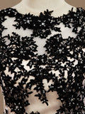 Mermaid / Trumpet Jewel Neck Tulle Prom Formal Evening Dress with Lace Appliques Open Back