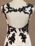 Mermaid / Trumpet Jewel Neck Tulle Prom Formal Evening Dress with Lace Appliques Open Back