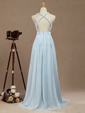 A-Line V-neck Halter Chiffon Floor Length Prom Formal Party Evening Dress