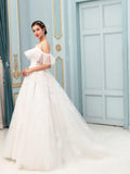 A-line Wedding Dresses Off Shoulder Floor Length Lace Short Sleeve