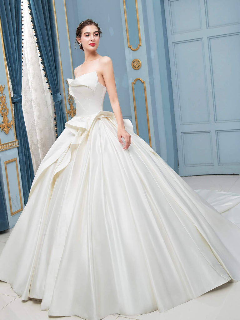 Ball Gown Satin Wedding Dresses Sleeveless Floor Length