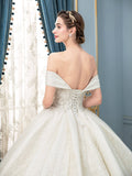 Ball Gown Tulle Lace Beaded Wedding Dresses Long Sleeveless Floor Length