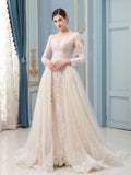 A-line / Mermaid Lace Beaded V-neck Wedding Dresses Long Sleeve Floor Length