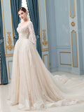 A-line / Mermaid Lace Beaded V-neck Wedding Dresses Long Sleeve Floor Length