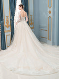 A-line / Mermaid Lace Beaded V-neck Wedding Dresses Long Sleeve Floor Length