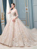 Ball Gown Wedding Dresses Beaded Luxurious Floor Length Long Sleeve