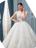 Ball Gown Wedding Dresses Handmade Beaded Luxurious Floor Length Sleeveless Long Train