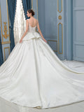 Ball Gown Wedding Dresses Handmade Beaded Luxurious Floor Length Sleeveless With Long Train