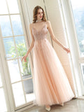 A-Line Glittering Fairy Engagement Prom Dress Spaghetti Strap Sleeveless Floor Length Tulle with Pleats Sequin - dressblee