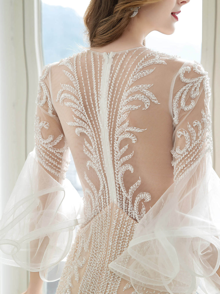 Mermaid Luxurious Sexy Engagement Formal Evening Dress Long Sleeves dressblee Mermaid Luxurious Sexy Engagement Formal Evening Dress Long Sleeves dressblee