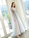 A-Line Luxurious Glittering Fairy Sexy Formal Evening Dresses Long Sleeve Floor Length