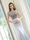 Mermaid / Trumpet Max Chiffon Luxurious Sexy Formal Evening Dresses Cap Sleeves Floor Length