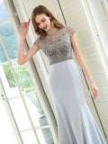 Mermaid / Trumpet Max Chiffon Luxurious Sexy Formal Evening Dresses Cap Sleeves Floor Length