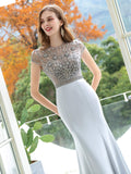 Mermaid / Trumpet Max Chiffon Luxurious Sexy Formal Evening Dresses Cap Sleeves Floor Length