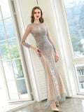 Mermaid / Trumpet Beaded Luxurious Sexy Formal Evening Dresses Long Sleeves Floor Length