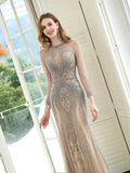 Mermaid / Trumpet Beaded Luxurious Sexy Formal Evening Dresses Long Sleeves Floor Length